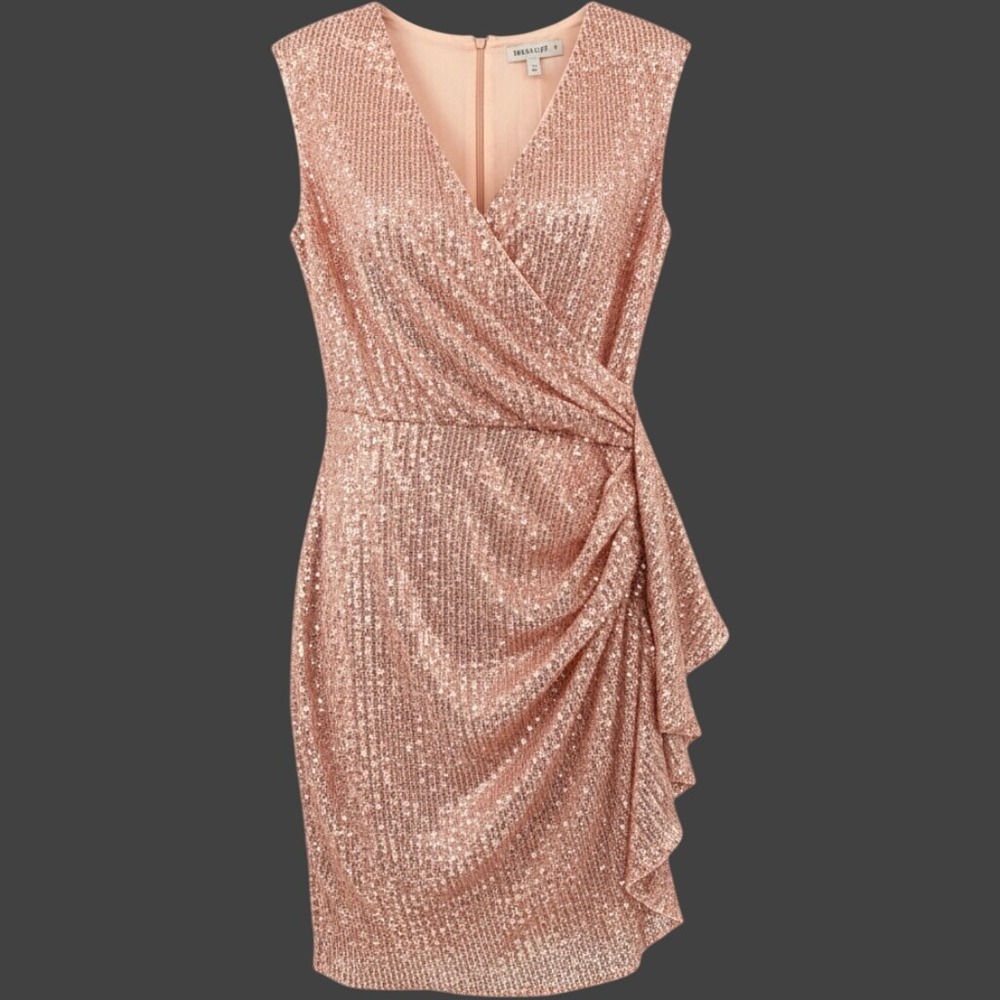 Grace Karin Peach Sequin Wrap V-Neck Sleeveless Cocktail Party Dress Womens M